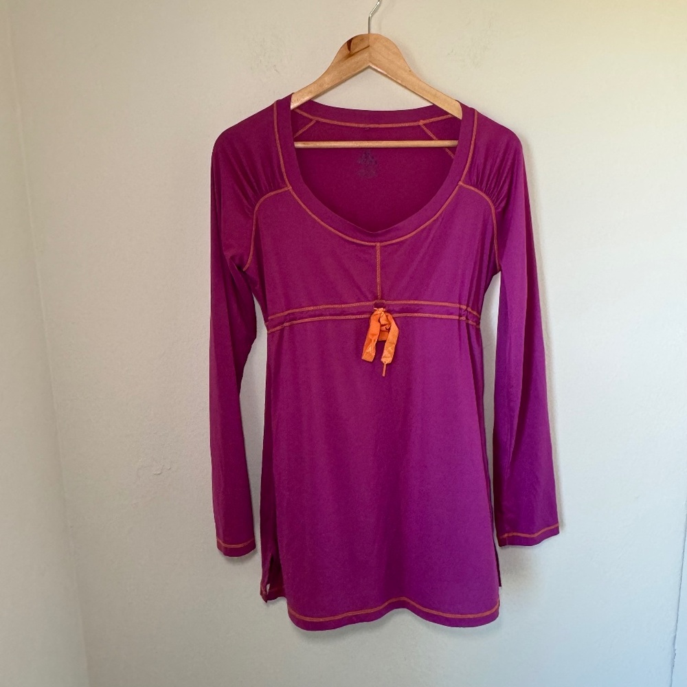Prana Dress Women's Purple MD Performance Active Tie Front Mini Long Sleeve